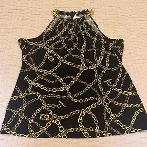 Michael Kors black & gold chain sleeveless blouse